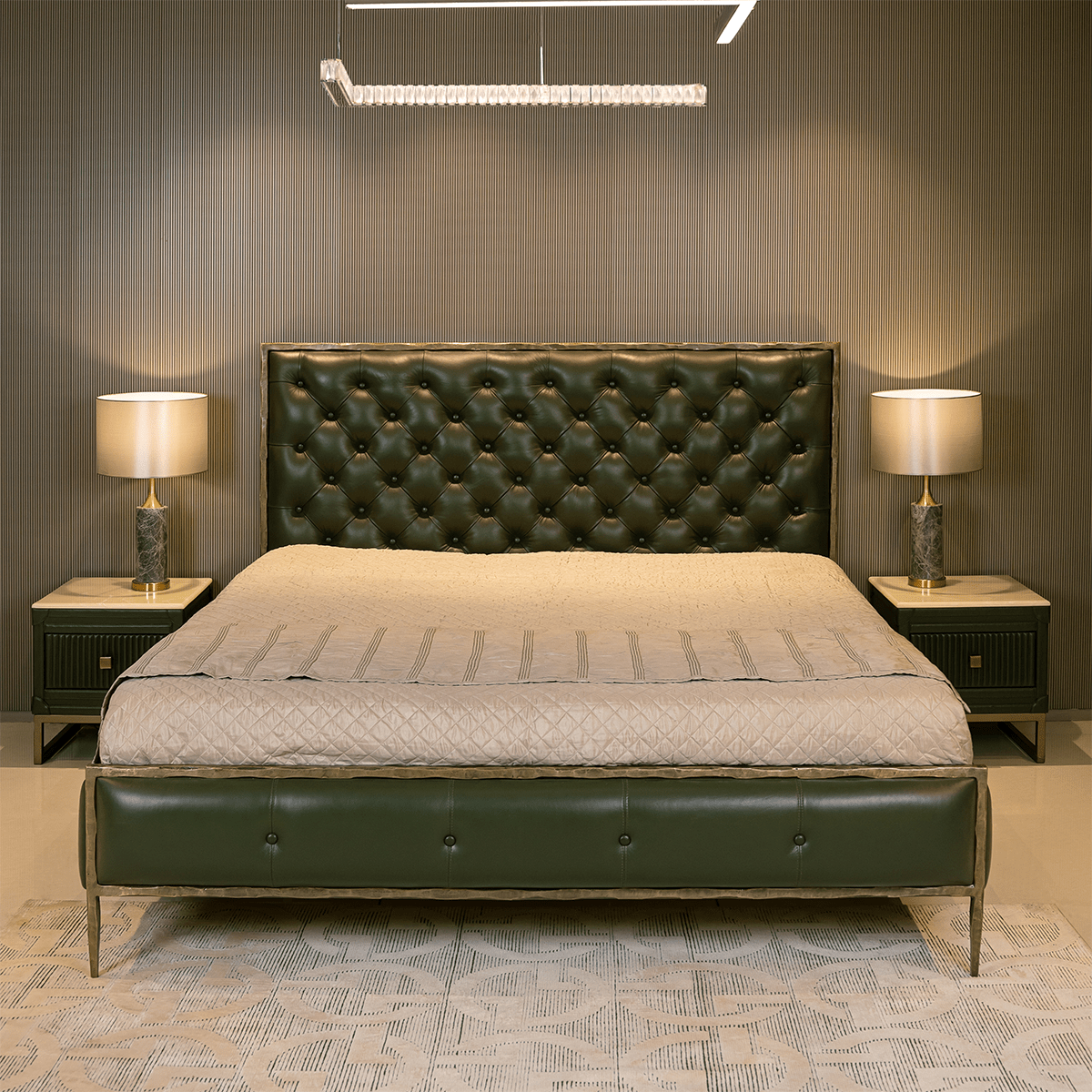 Chesterfield Leather King Bed Green