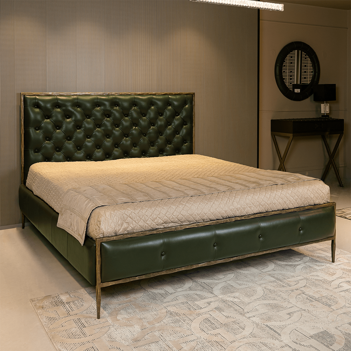 Chesterfield Leather King Bed Green