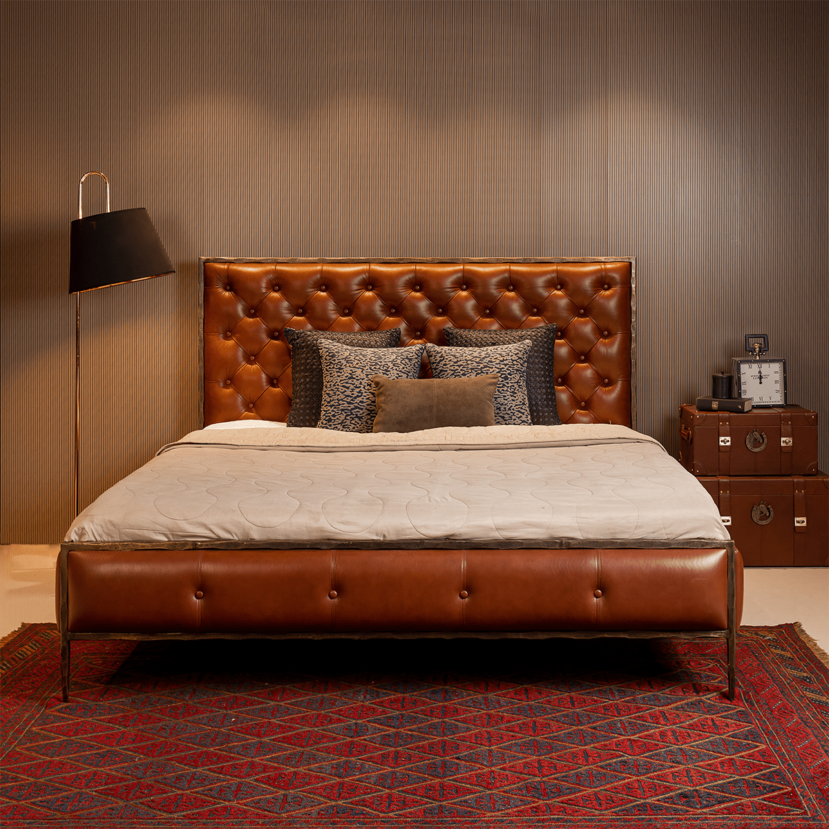 Chesterfield Leather King Bed Tan