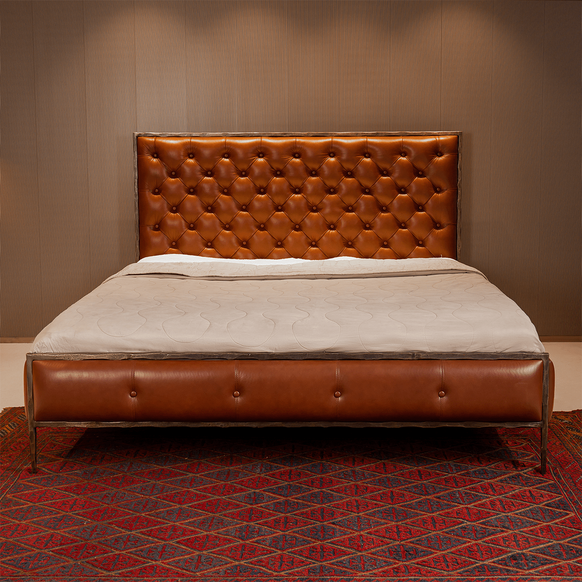 Chesterfield Leather King Bed Tan