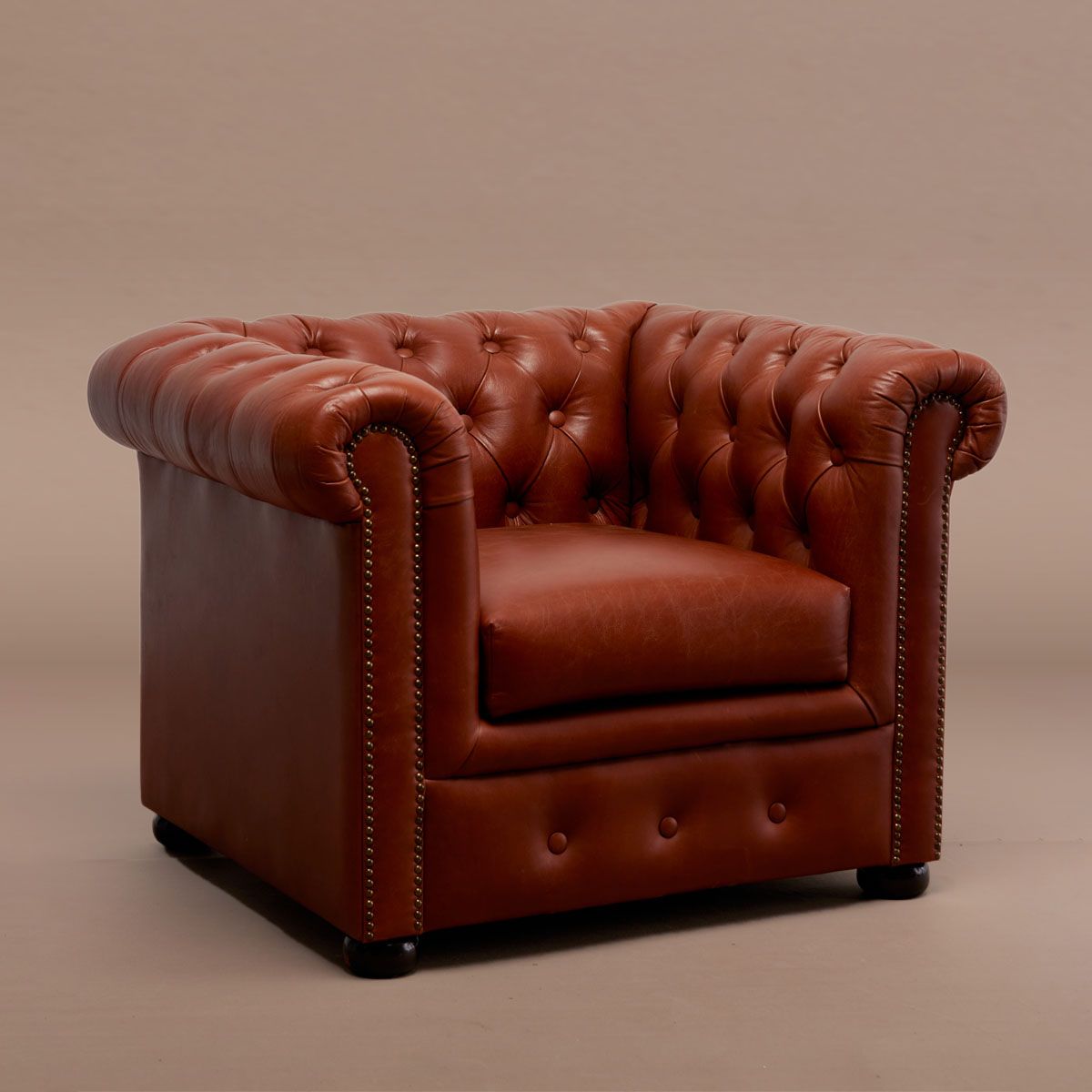 Chesterfield Leather Single Seater Sofa Brown