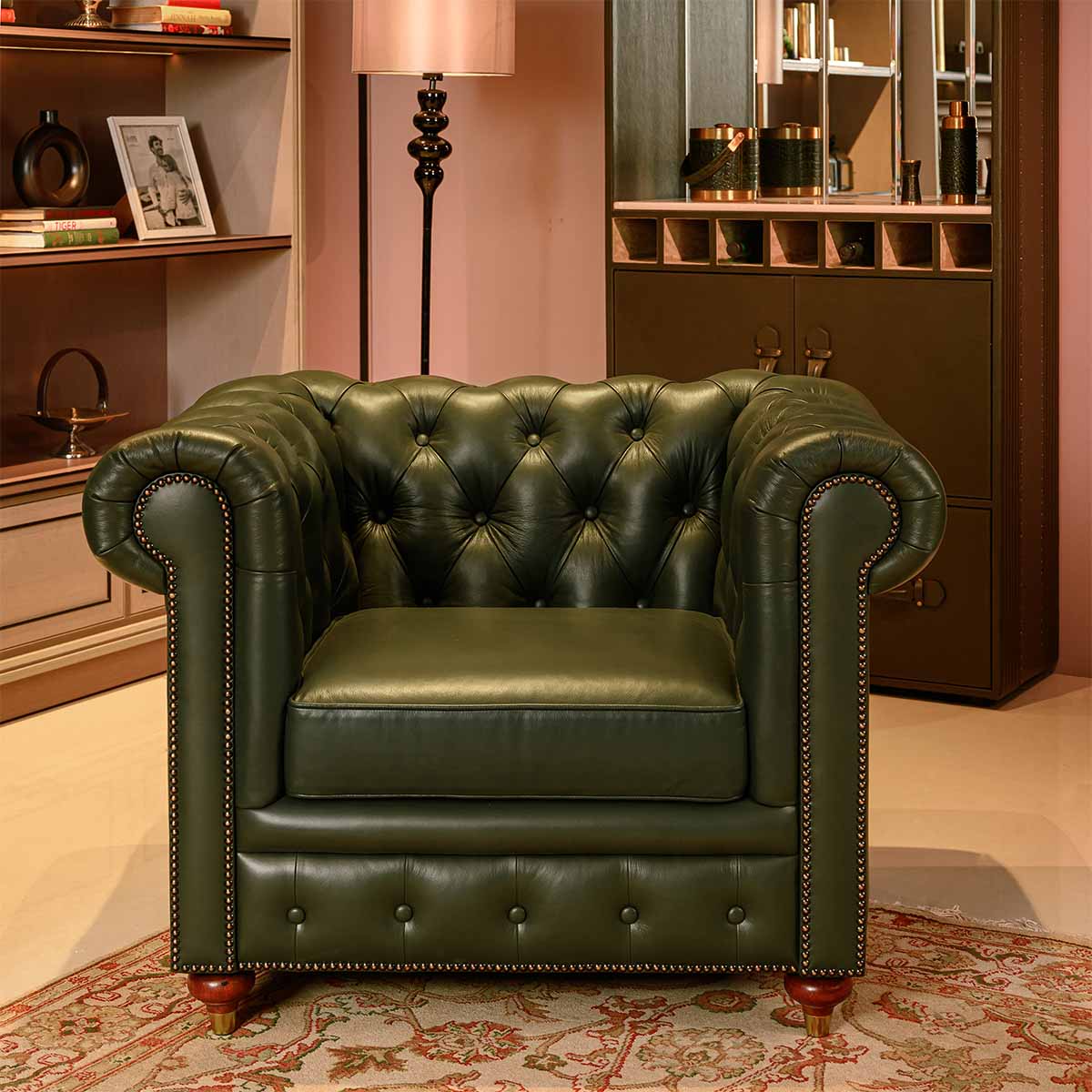 Chesterfield Leather Single Seater Sofa Green