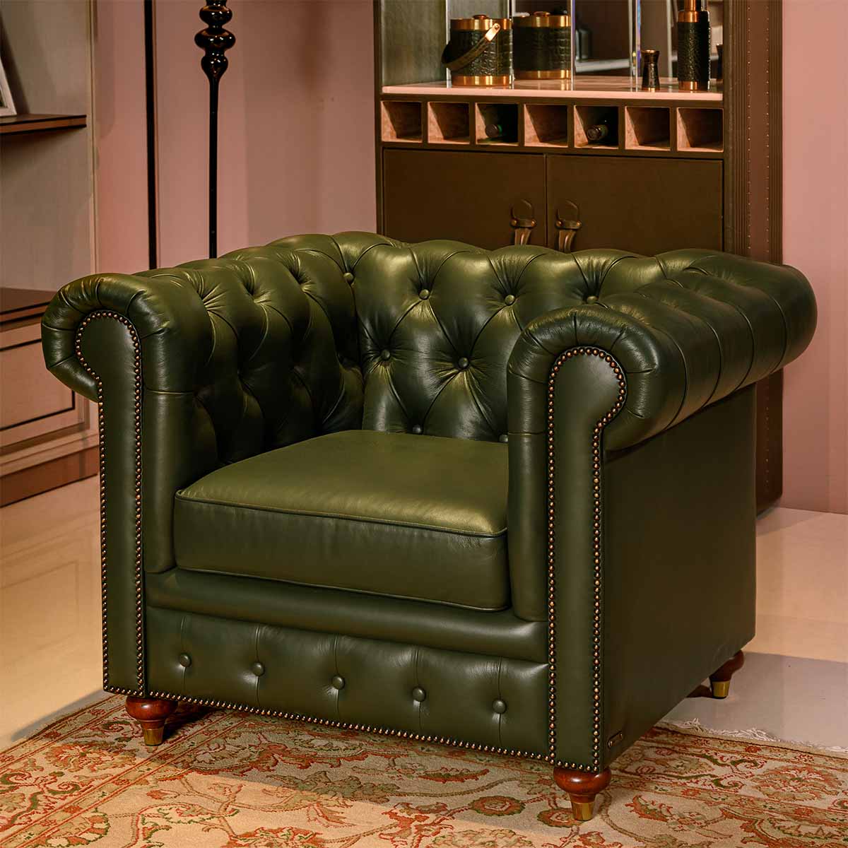 Chesterfield Leather Single Seater Sofa Green