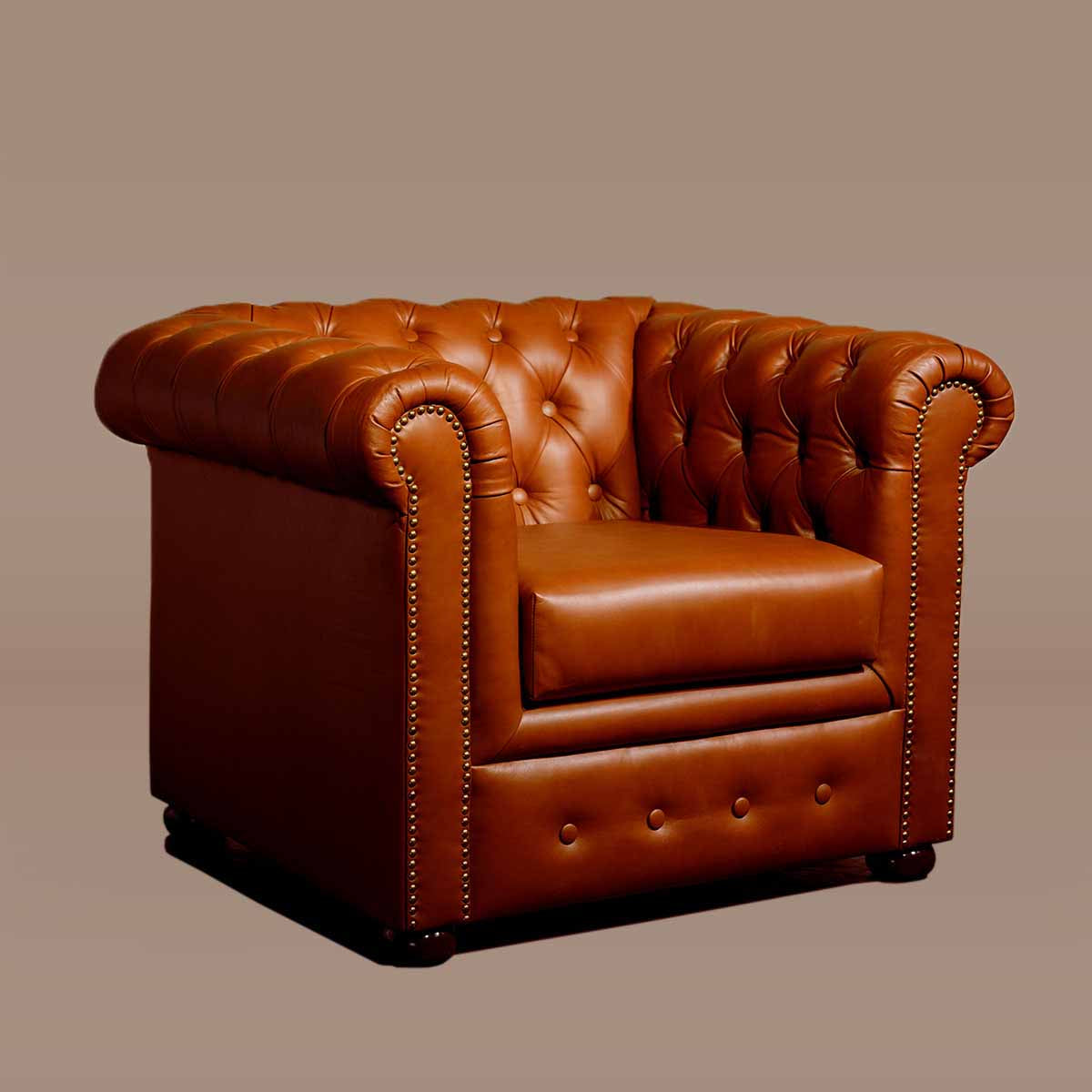 Chesterfield Leather Single Seater Sofa Tan