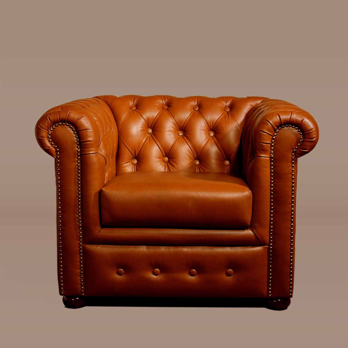 Chesterfield Leather Single Seater Sofa Tan