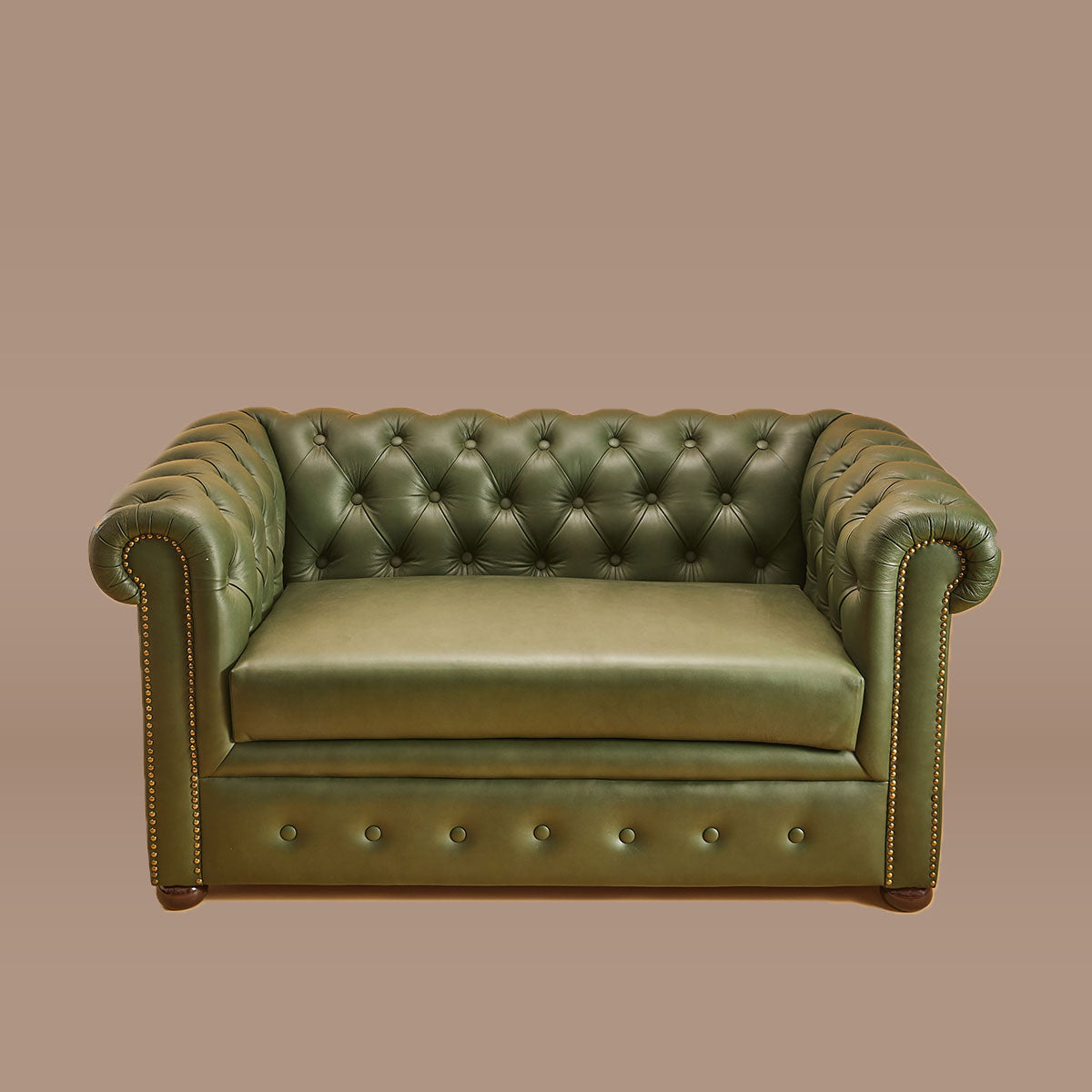 Genuine Leather Chesterfield Two Seater Sofa Olive Green