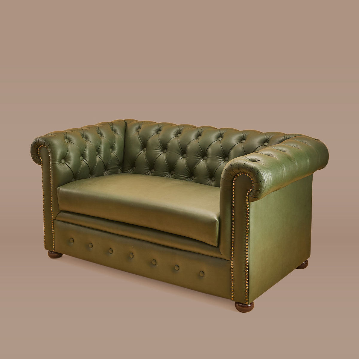 Genuine Leather Chesterfield Two Seater Sofa Olive Green