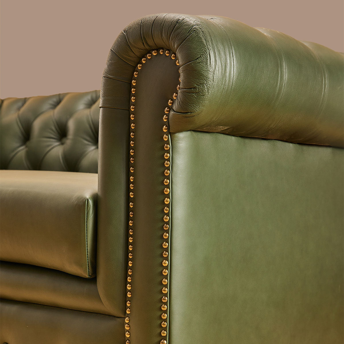 Genuine Leather Chesterfield Two Seater Sofa Olive Green