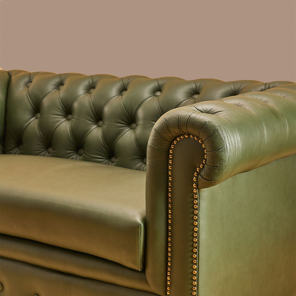 Genuine Leather Chesterfield Two Seater Sofa Olive Green