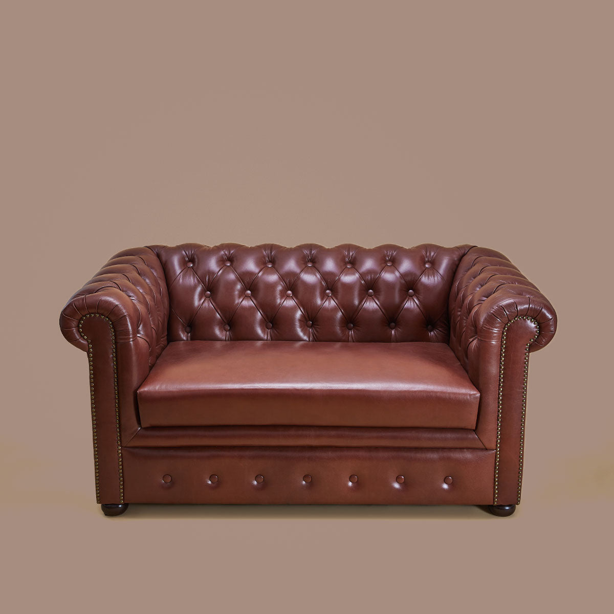 Genuine Leather Chesterfield Two Seater Sofa Brown