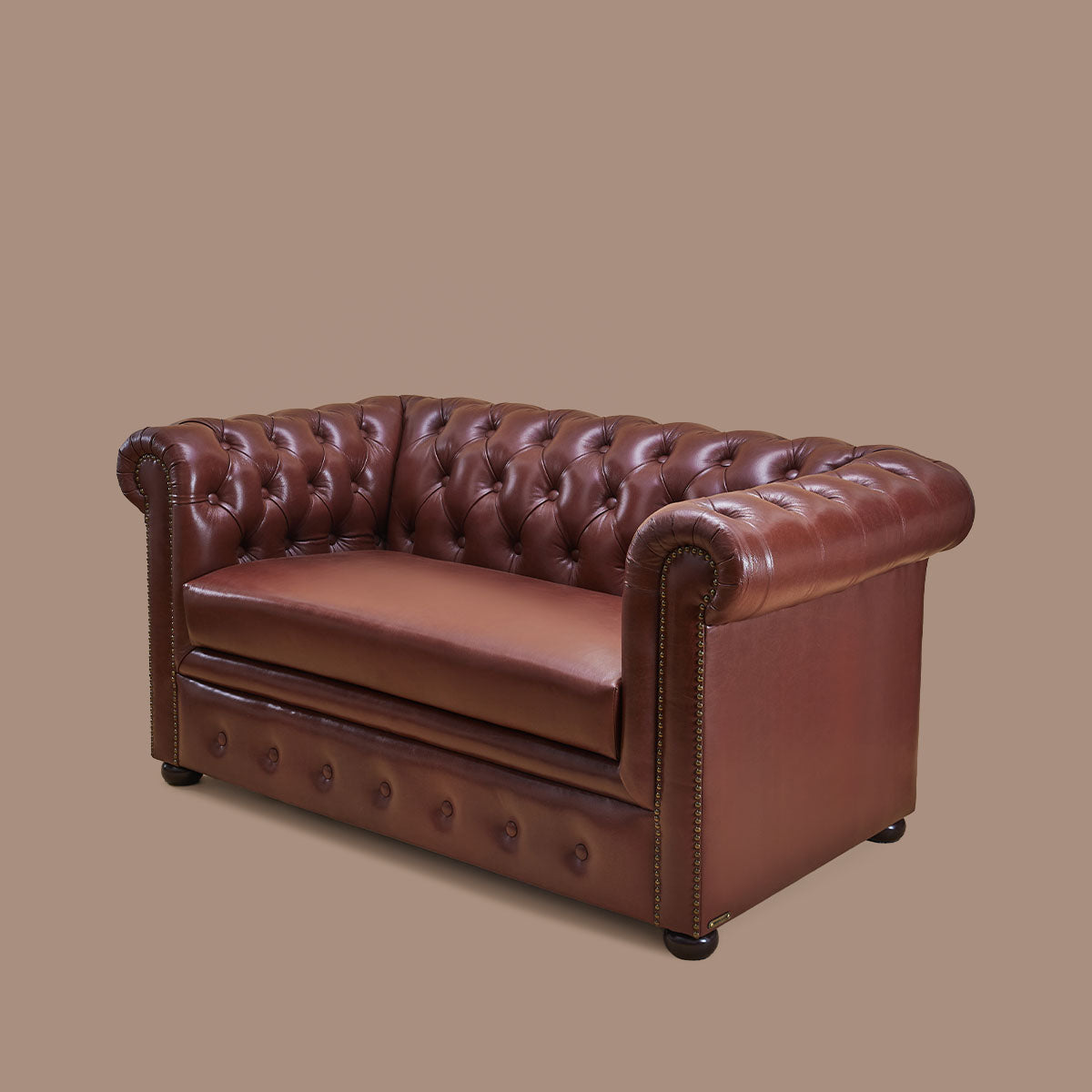 Genuine Leather Chesterfield Two Seater Sofa Brown