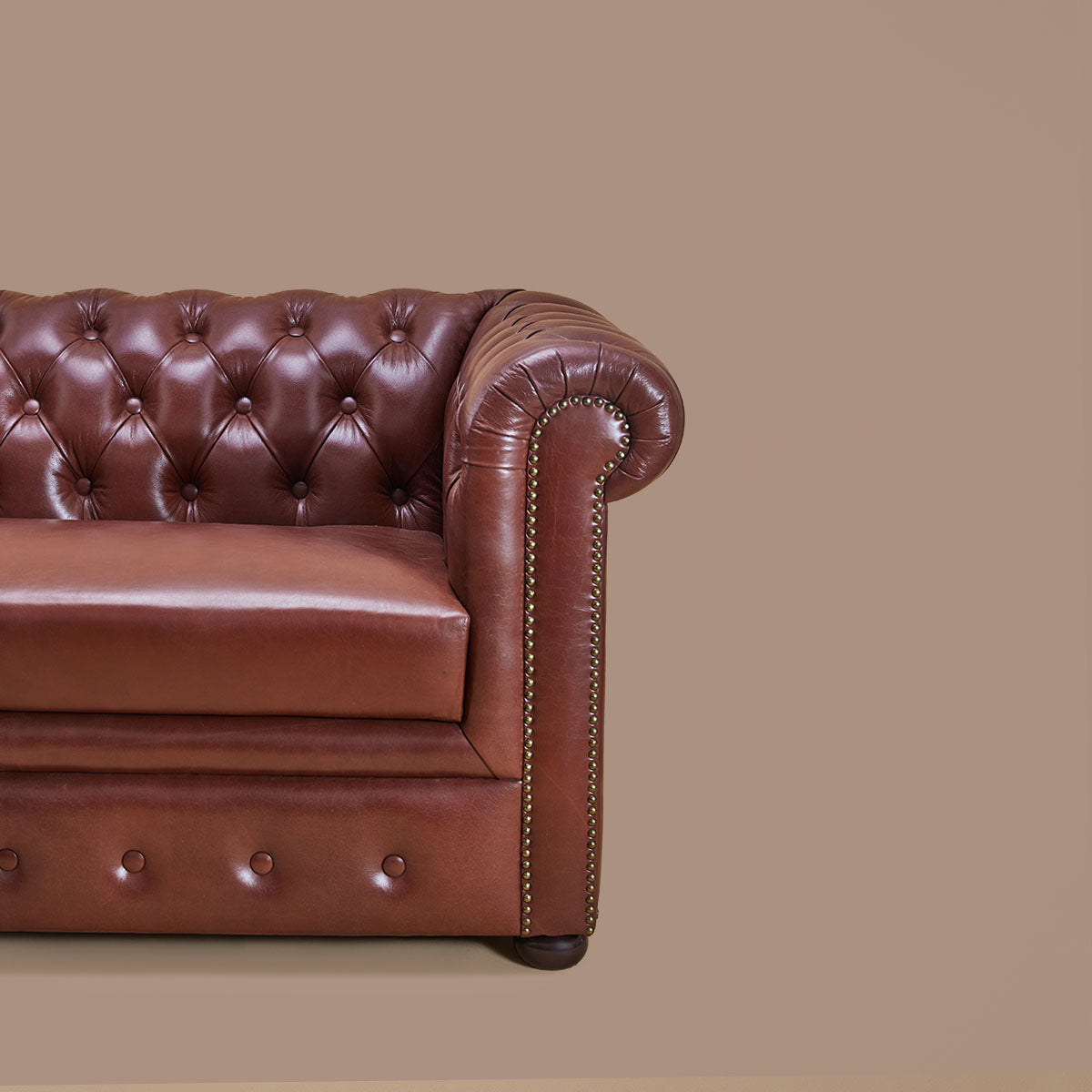 Genuine Leather Chesterfield Two Seater Sofa Brown