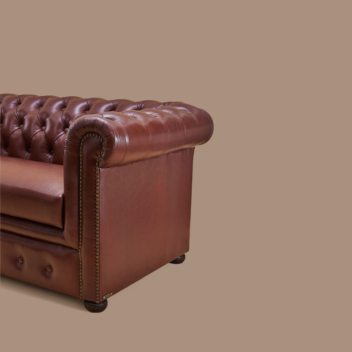 Genuine Leather Chesterfield Two Seater Sofa Brown