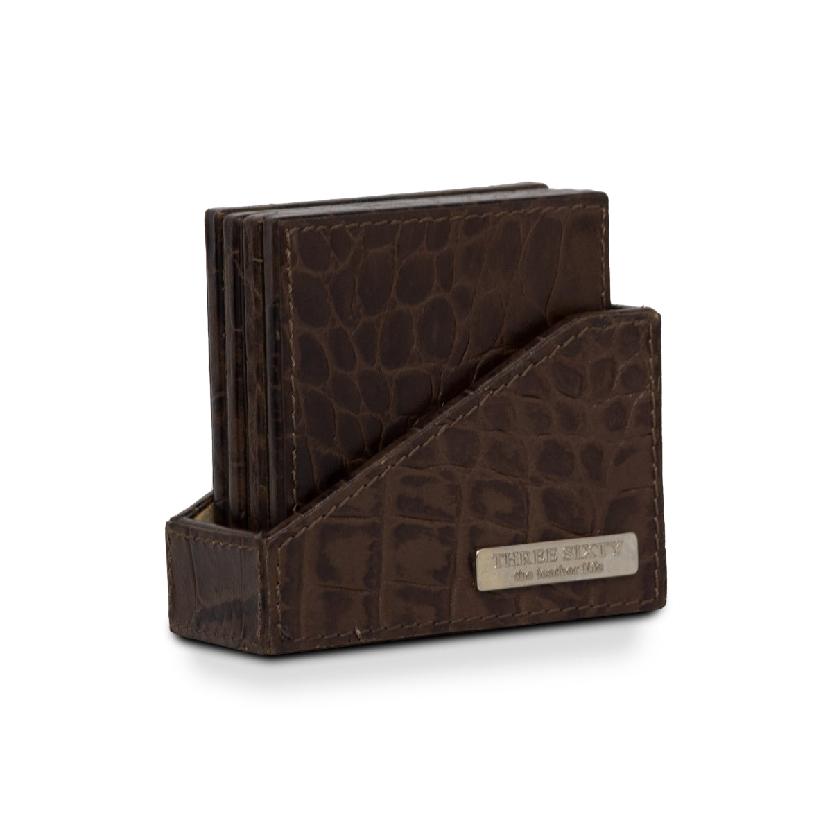 Eden Coaster Set of 4 In Genuine Croco Leather Brown