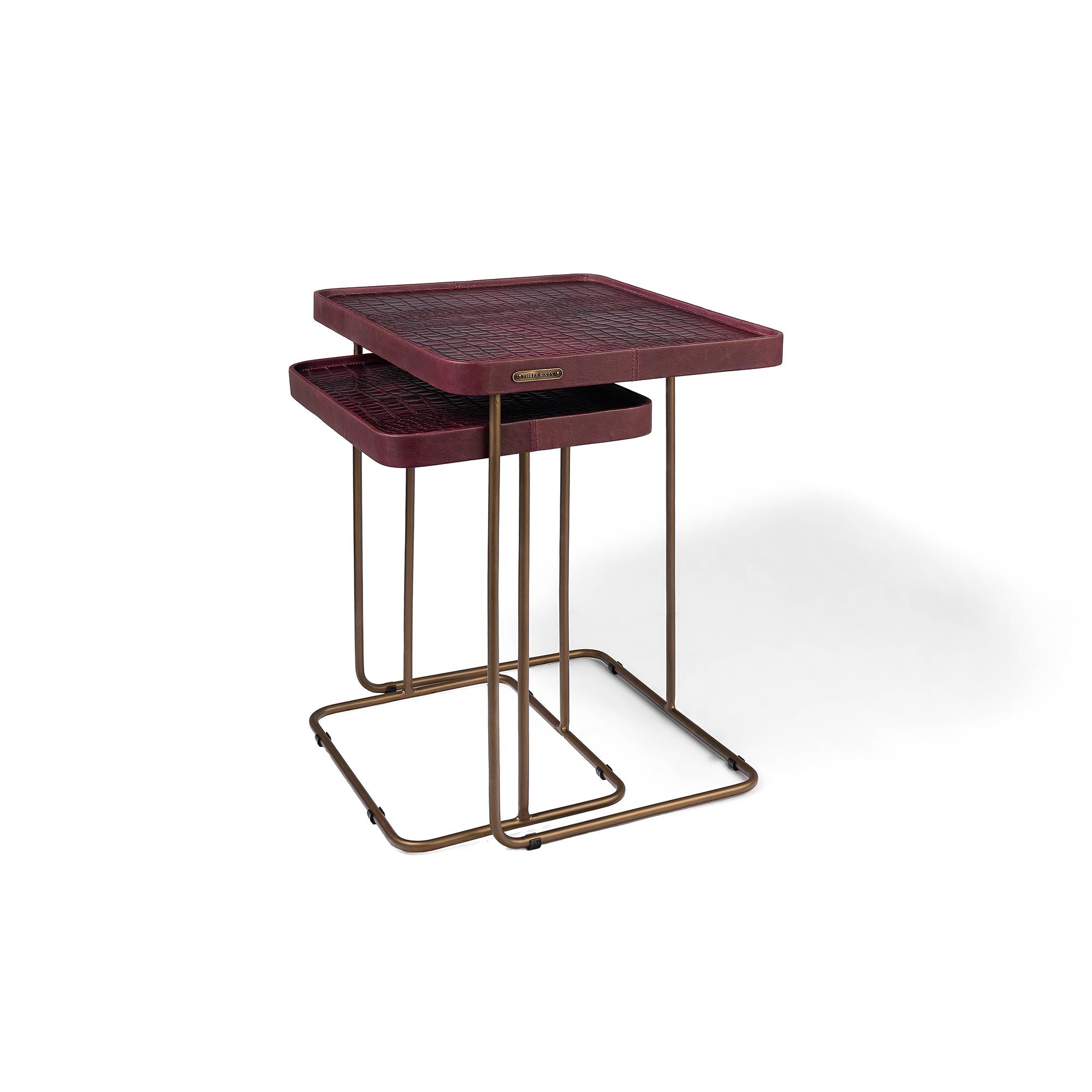 Croco Nested Table- Burgundy (Set Of Two)