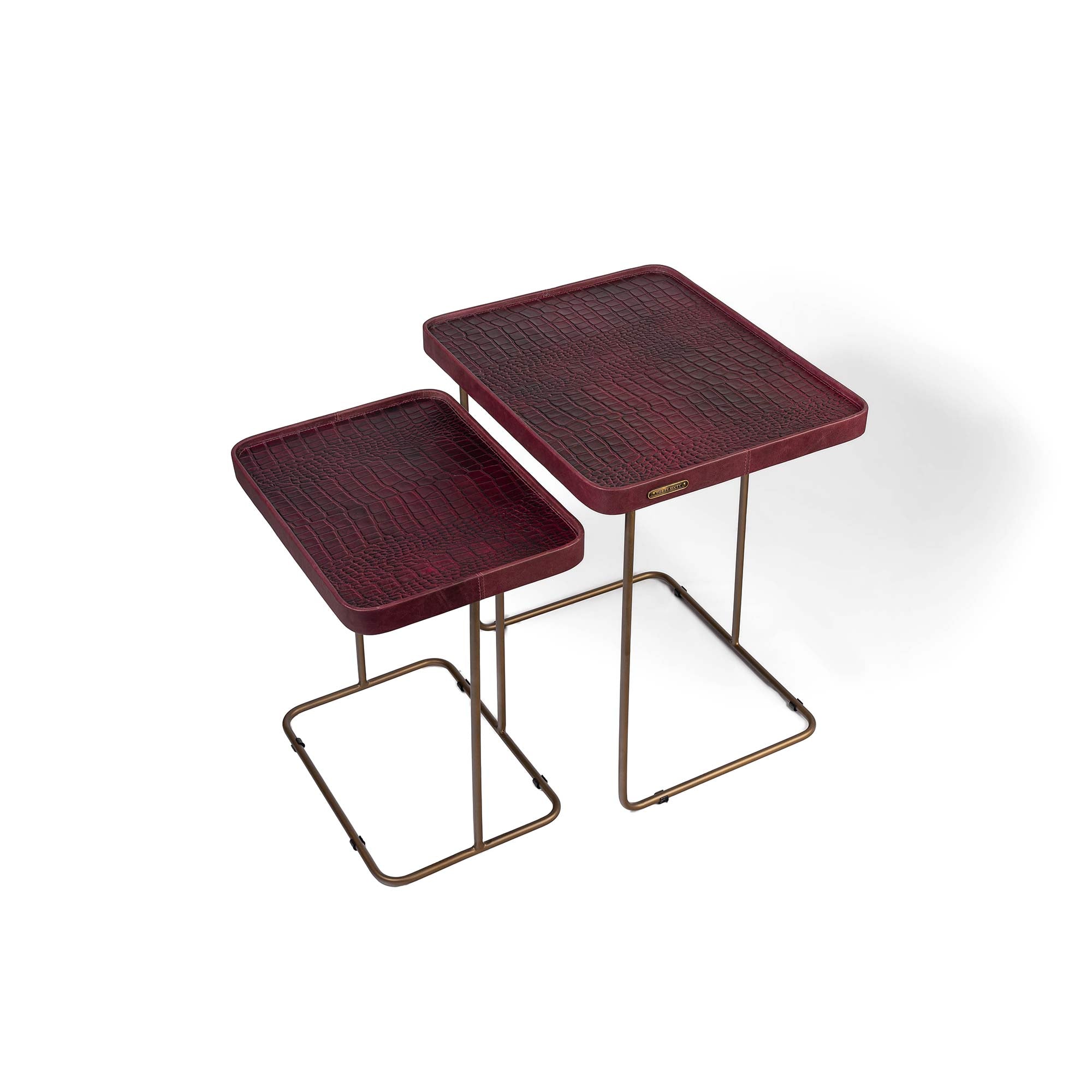 Croco Nested Table- Burgundy (Set Of Two) - Three Sixty Life