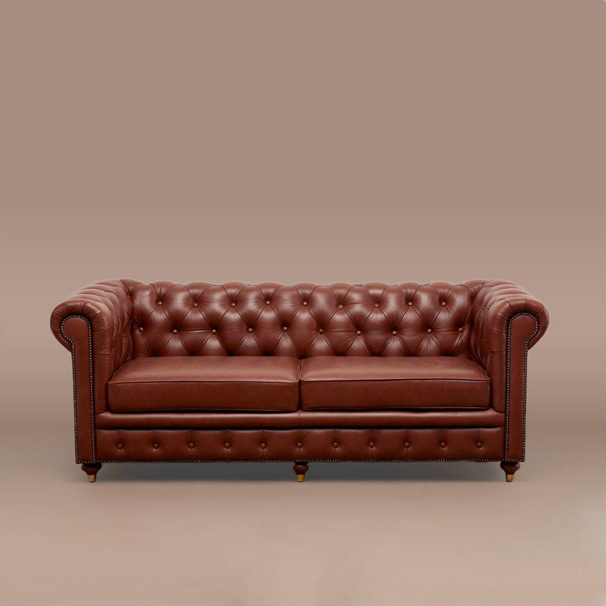 Genuine Leather Chesterfield Three Seater Sofa Brown