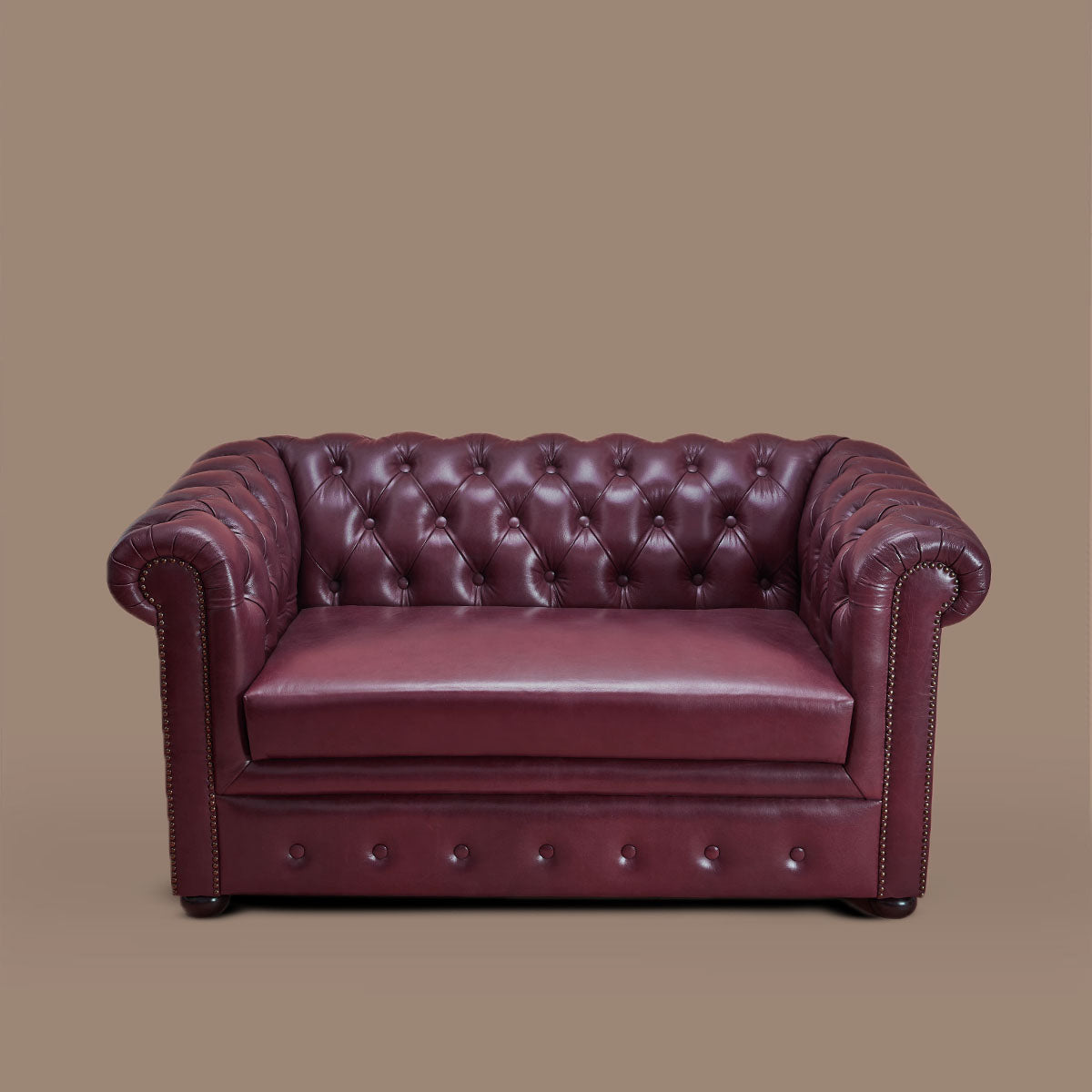 Genuine Leather Chesterfield Two Seater Sofa Burgundy