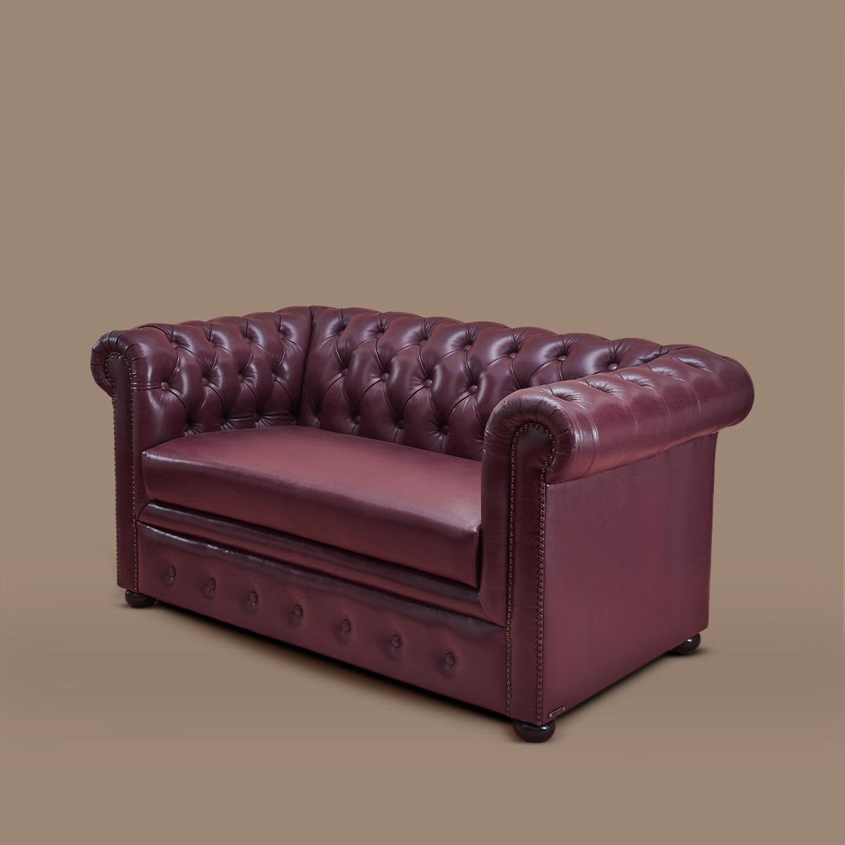 Genuine Leather Chesterfield Two Seater Sofa Burgundy