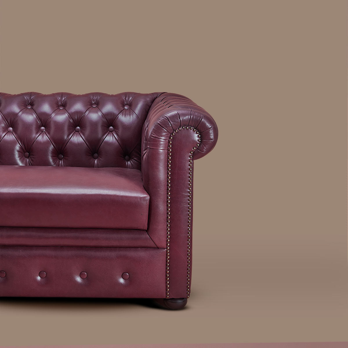 Genuine Leather Chesterfield Two Seater Sofa Burgundy