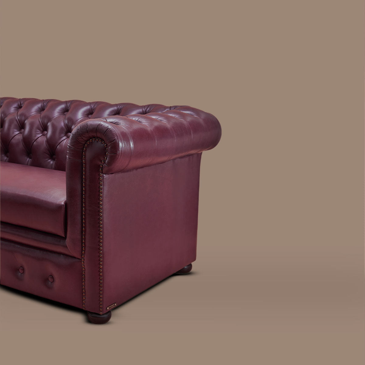 Genuine Leather Chesterfield Two Seater Sofa Burgundy