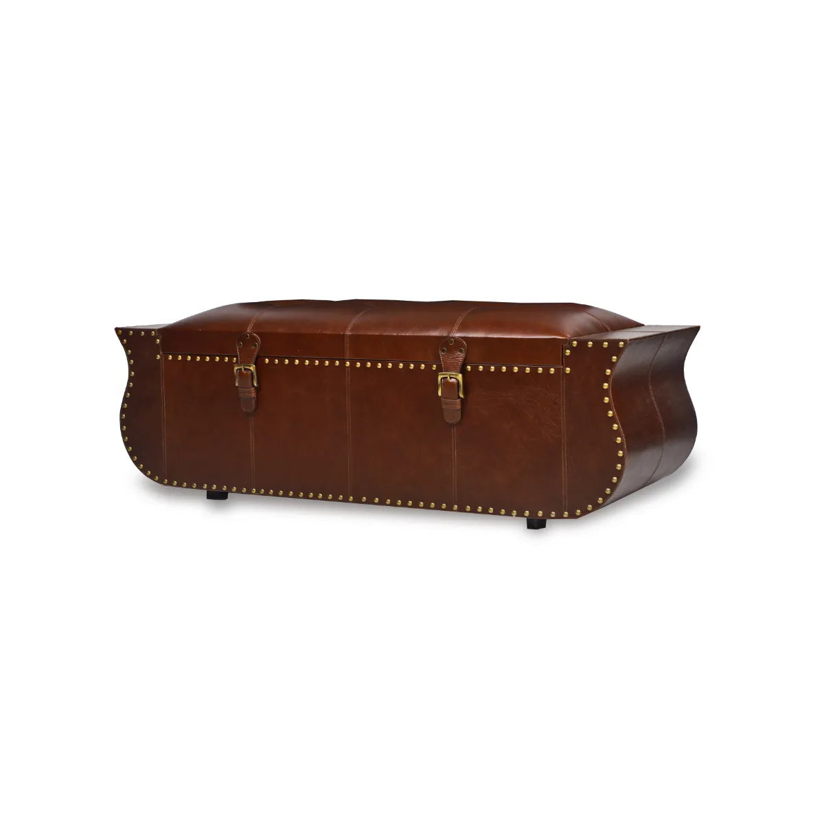 Genuine Leather Ottoman With Storage In Brown Colour