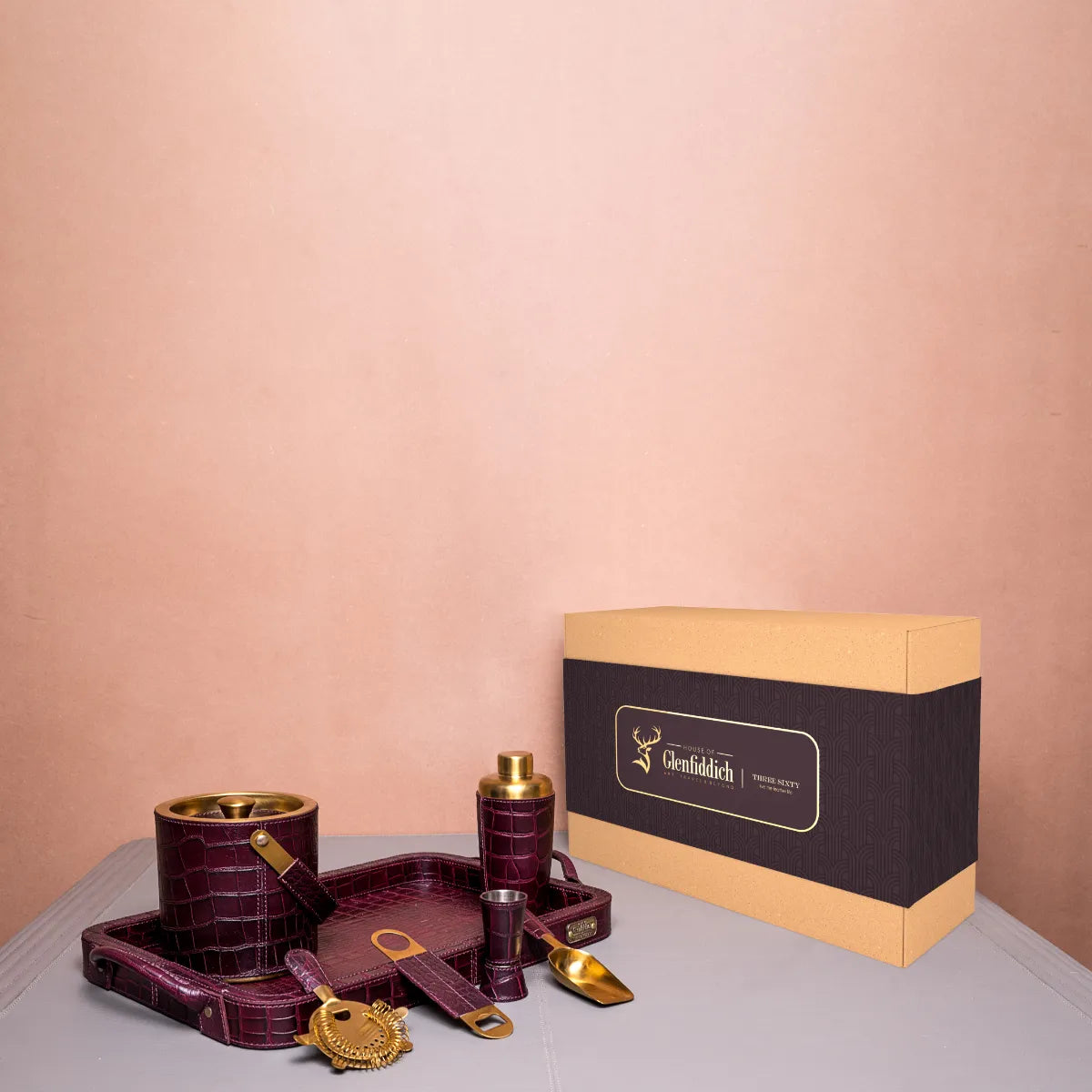 Debonair Bar Tray & Cocktail Set Burgundy