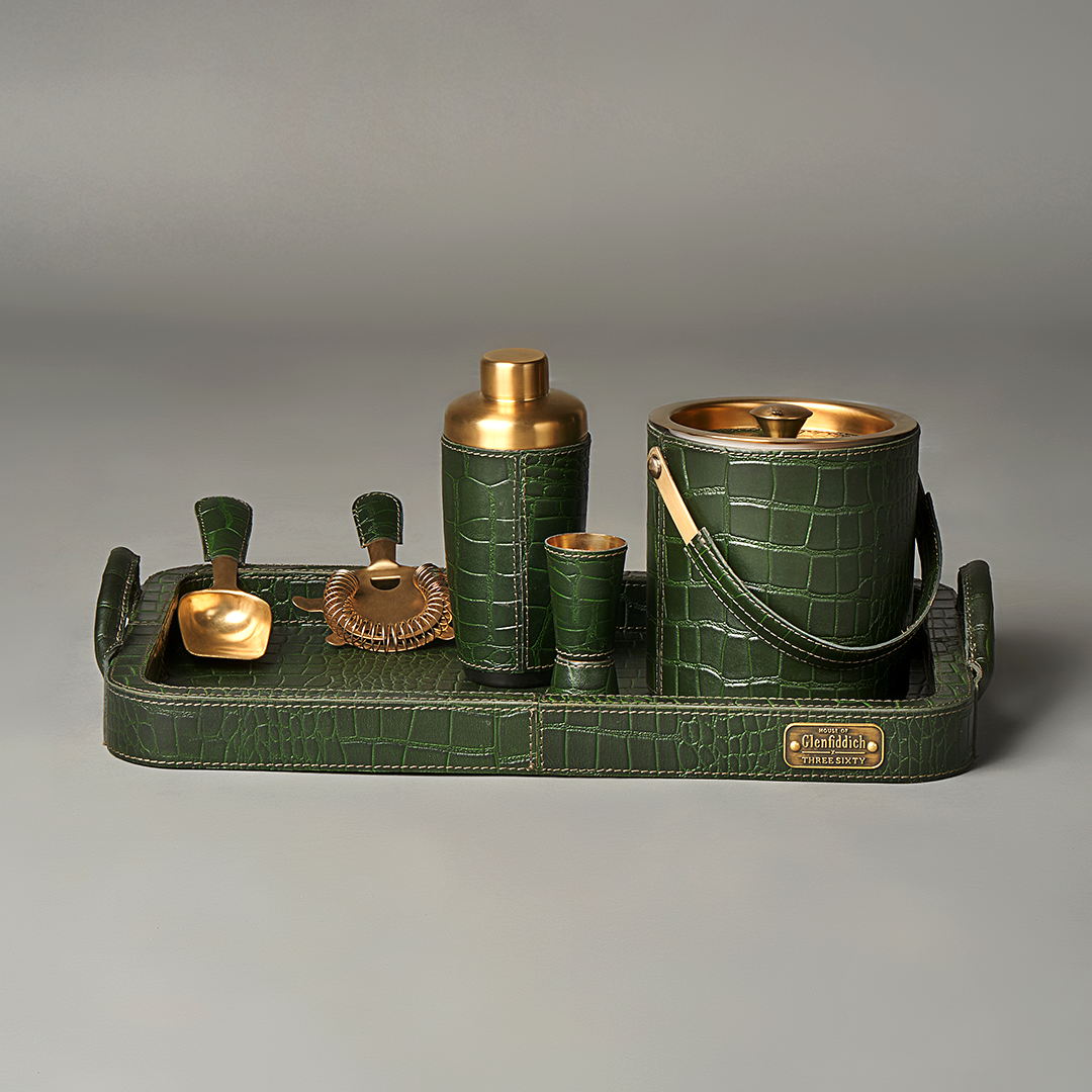 Debonair Bar Tray & Cocktail Set Green