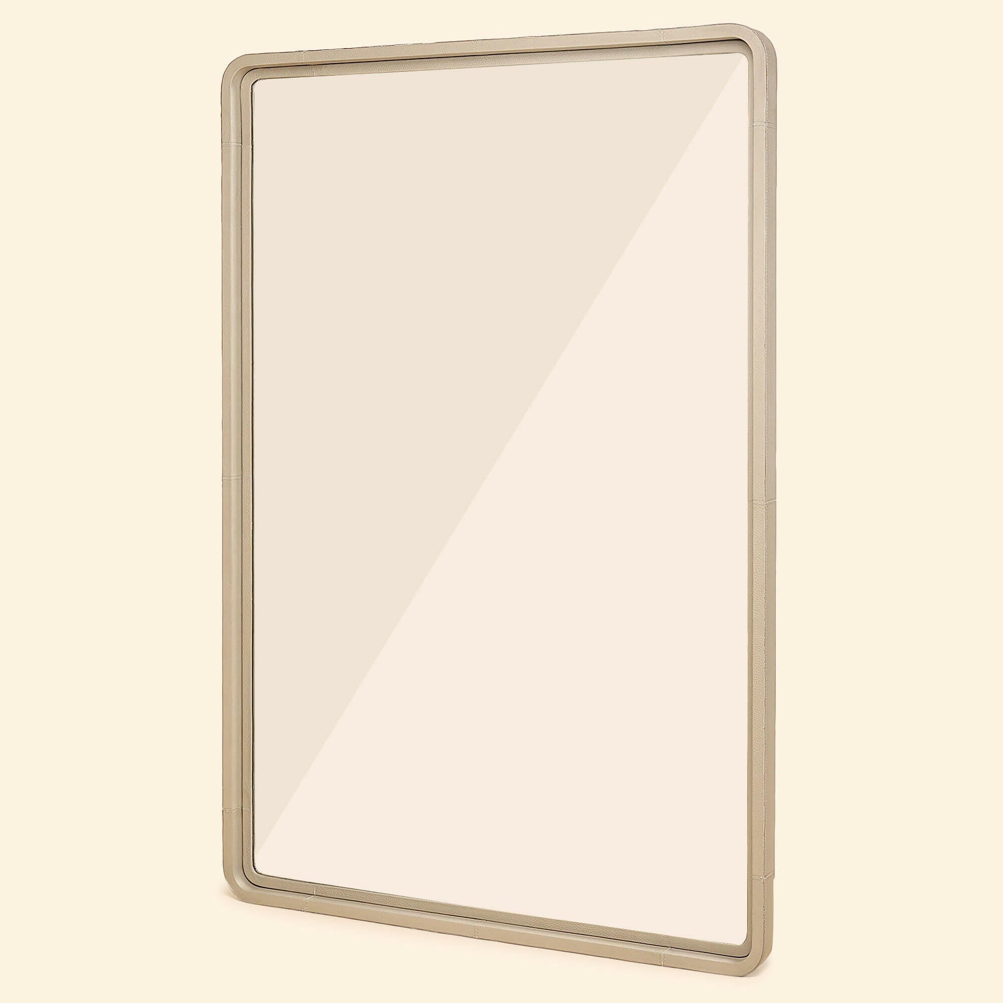 Leather Mirror in Taupe Colour