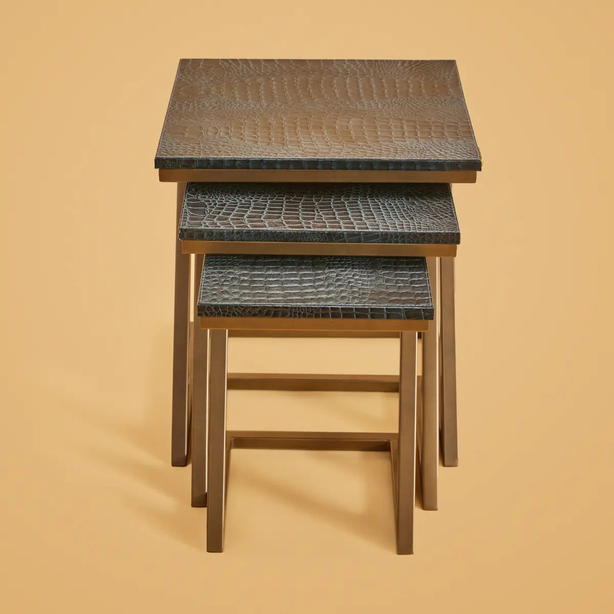 Nested Tables (Set of three)- Embossed Leather Blue