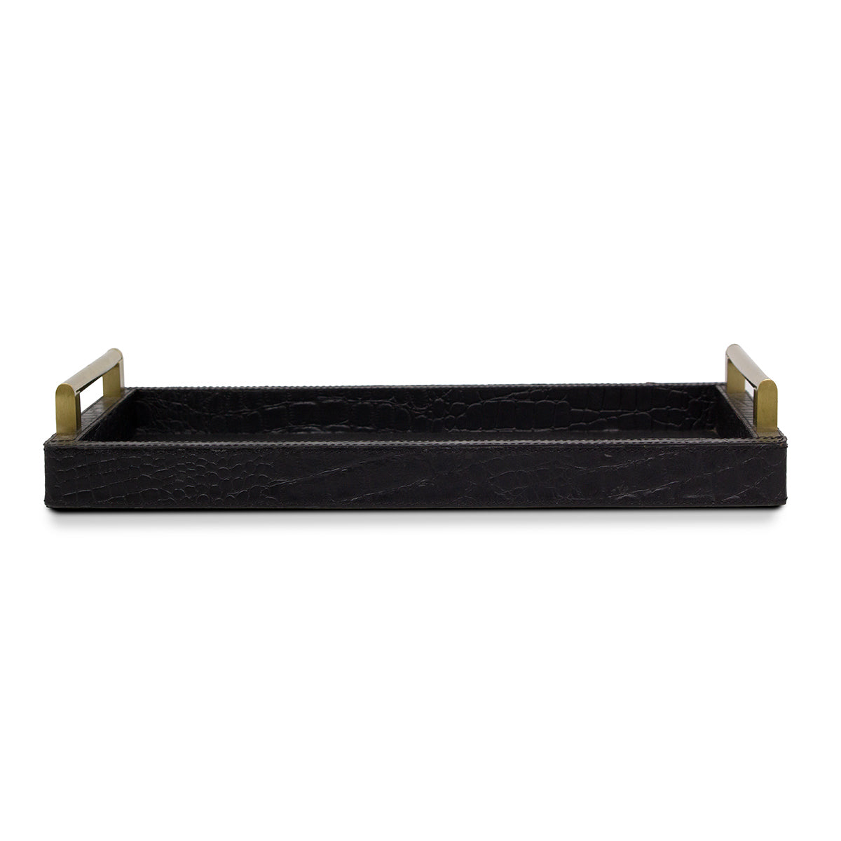 Eden Black Rectangular Tray In Genuine Croco Leather