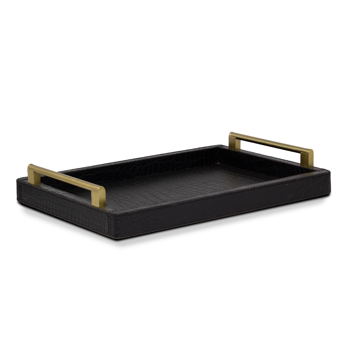 Black Rectangular Tray In Genuine Croco Leather