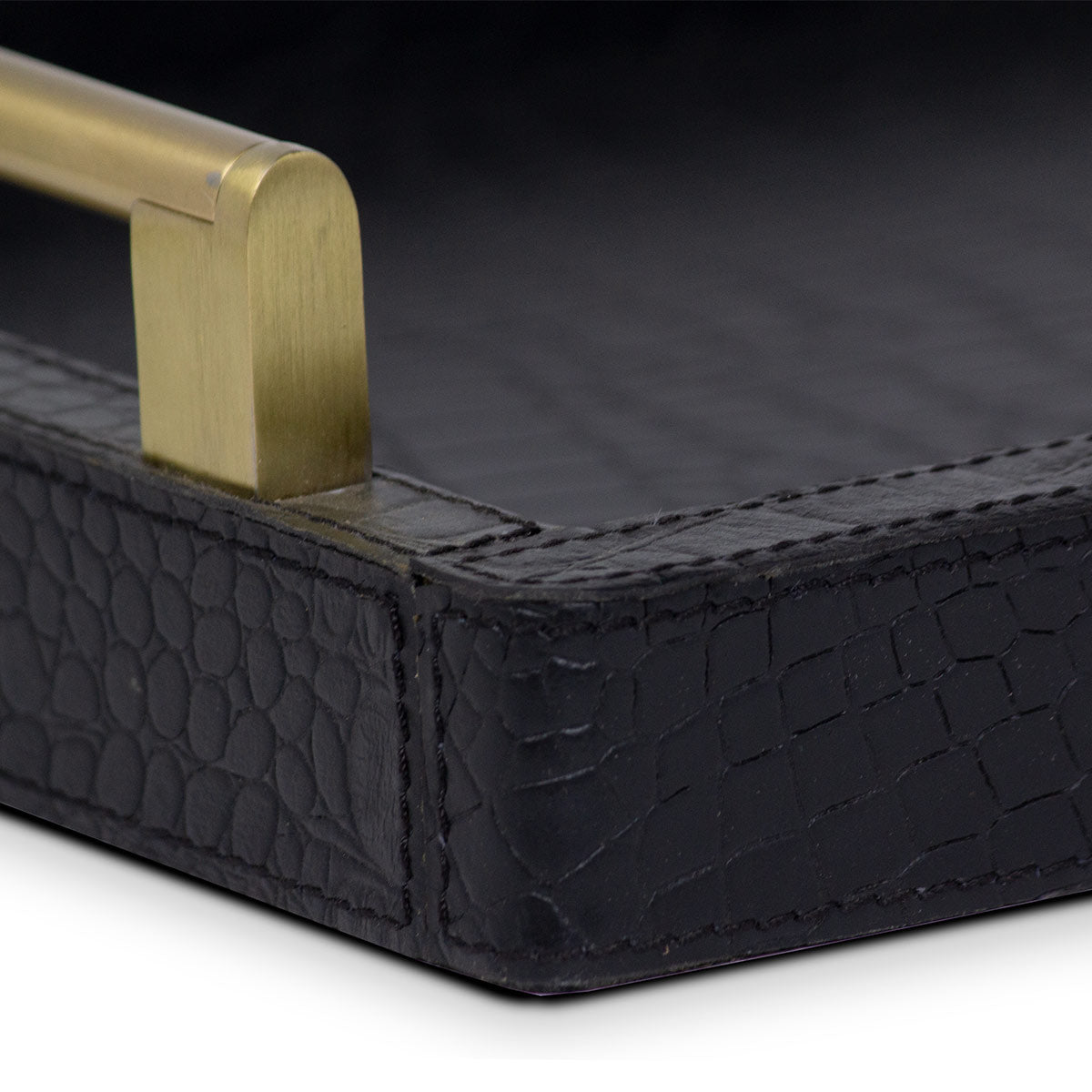 Eden Black Rectangular Tray In Genuine Croco Leather