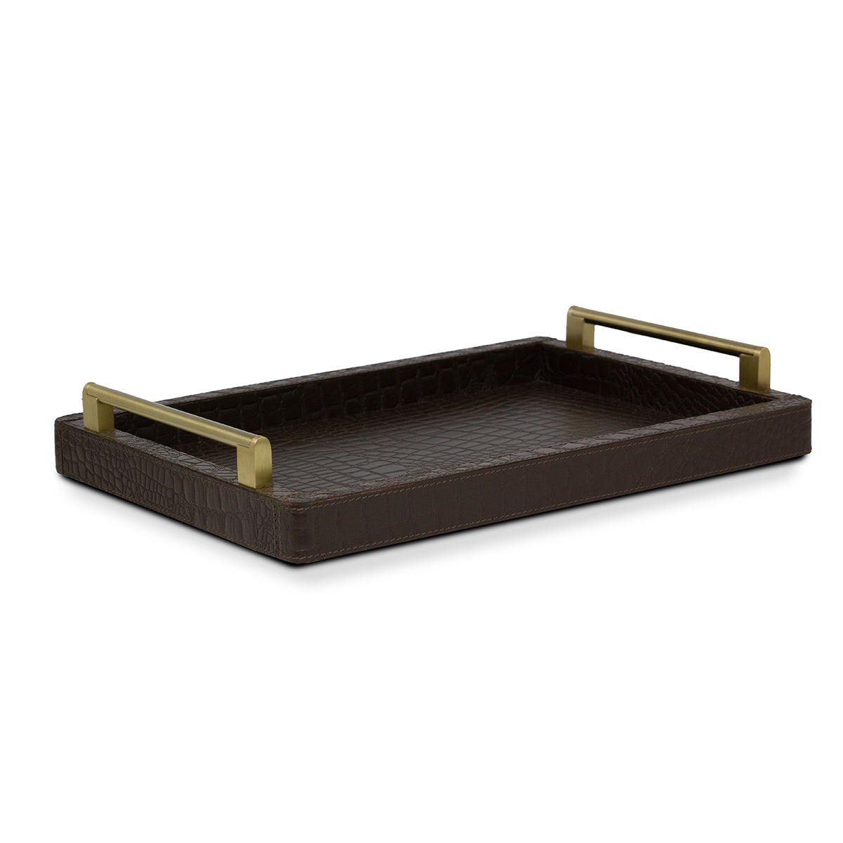 Eden Brown Rectangular Tray In Genuine Croco Leather