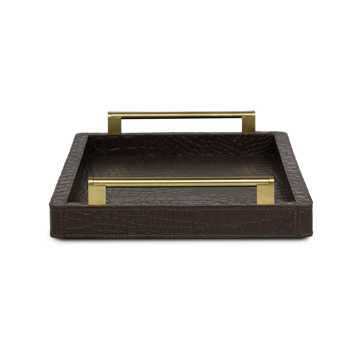 Eden Brown Rectangular Tray In Genuine Croco Leather