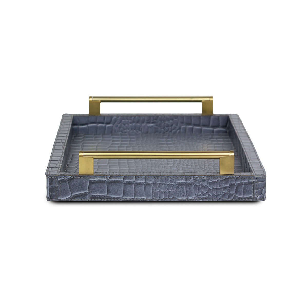 Eden Grey Rectangular Tray In Genuine Croco Leather