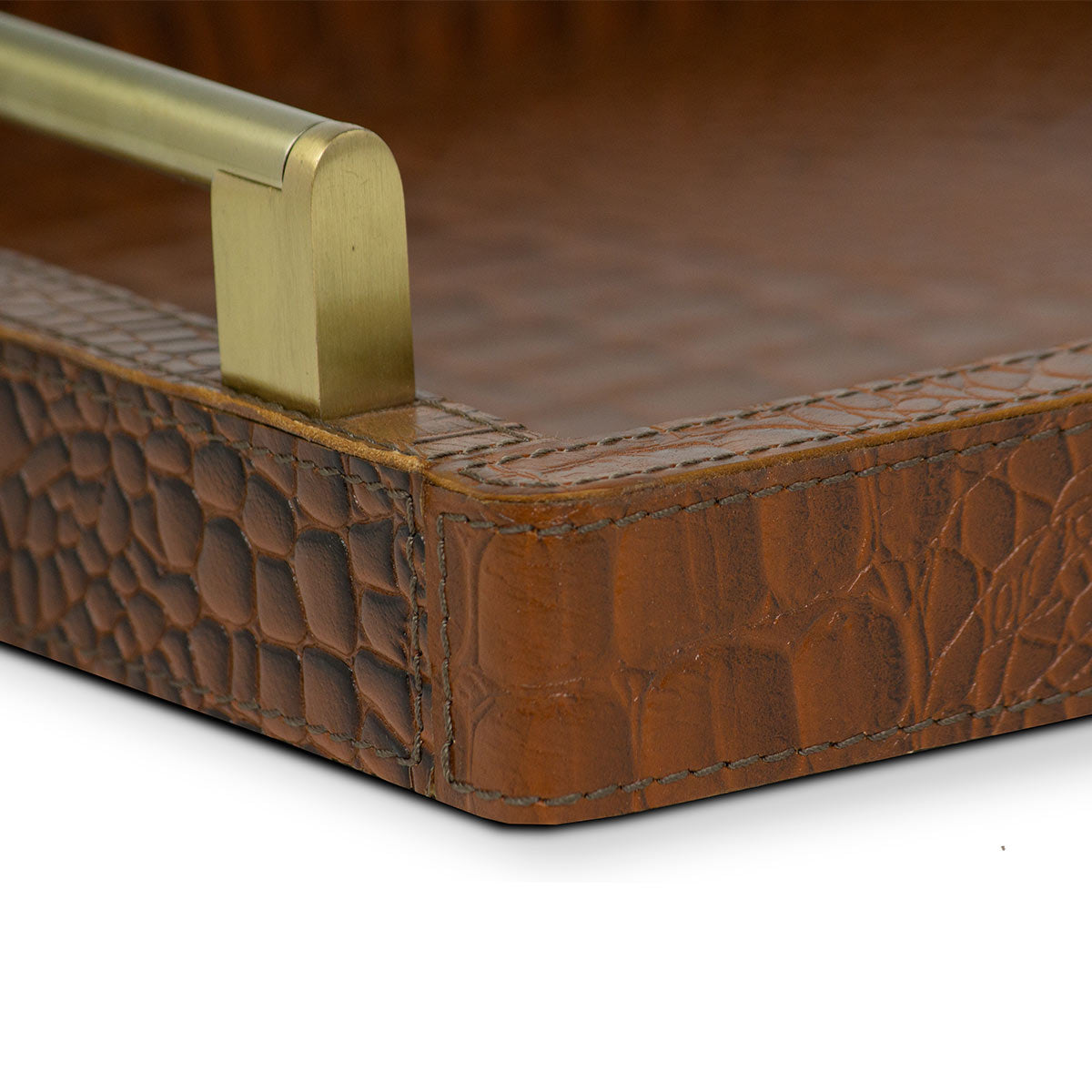 Eden Tan Rectangular Tray In Genuine Croco Leather