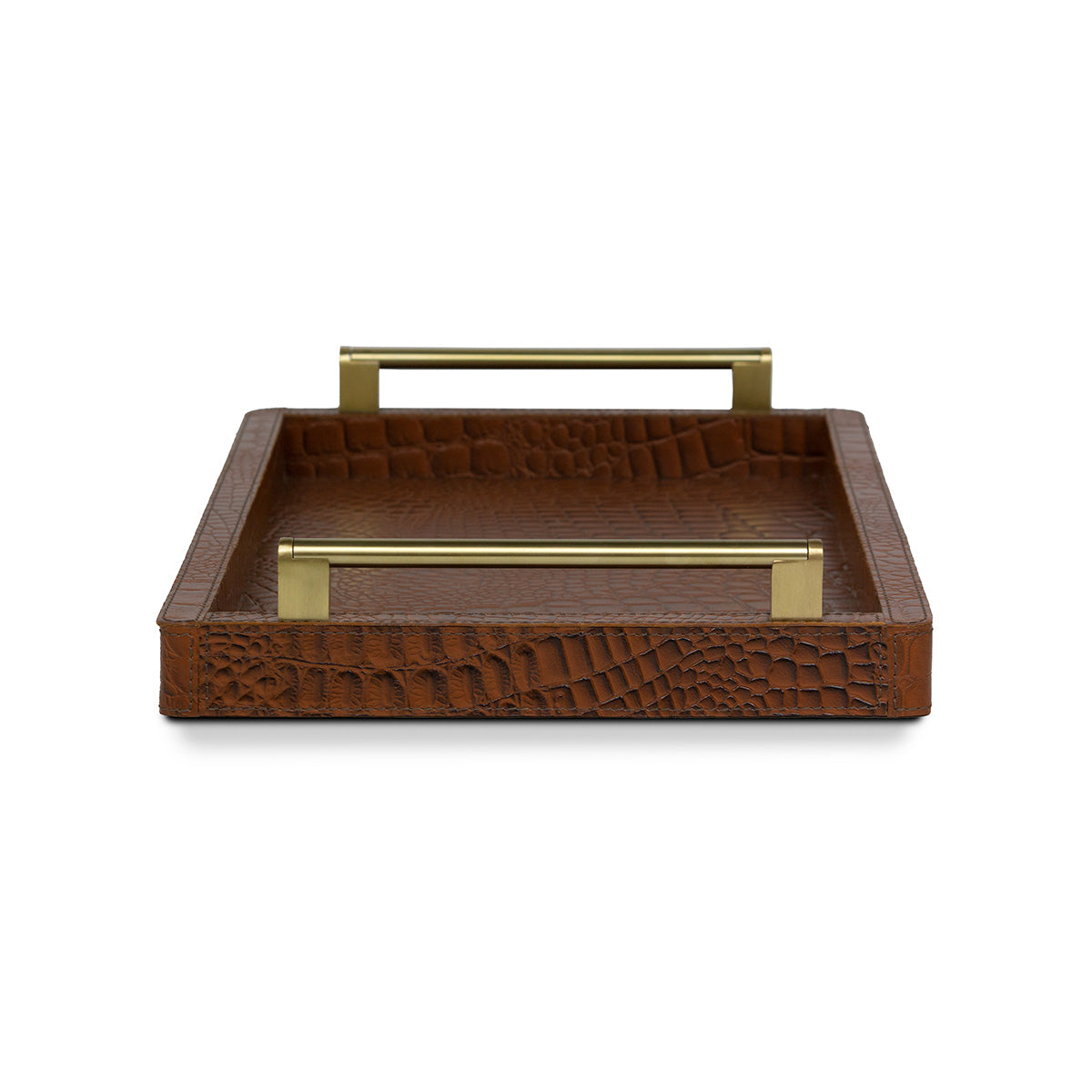 Eden Tan Rectangular Tray In Genuine Croco Leather