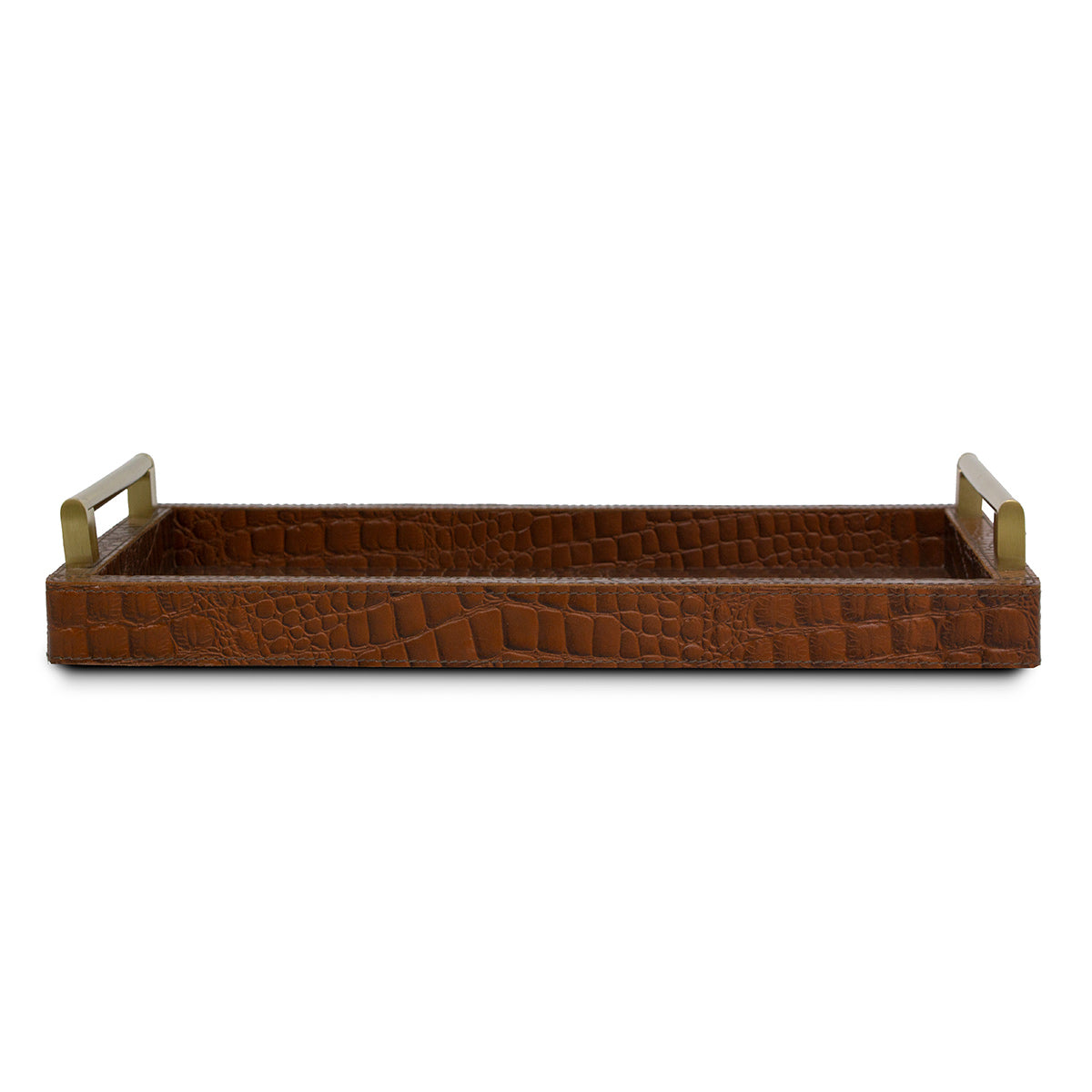 Eden Tan Rectangular Tray In Genuine Croco Leather