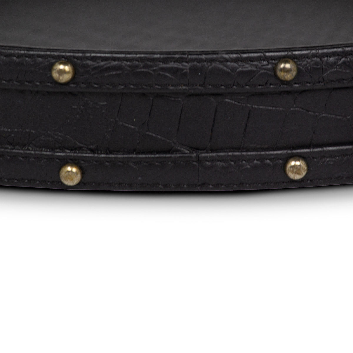 Eden Round Tray In Genuine Croco Leather Black