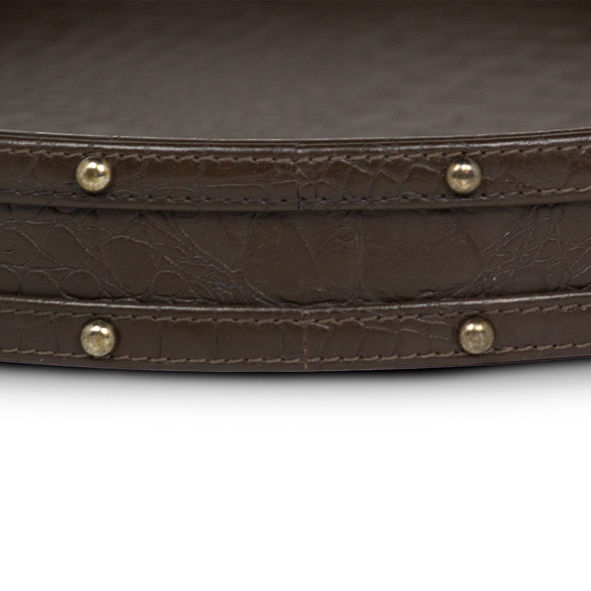 Eden Round Tray In Genuine Croco Leather Brown