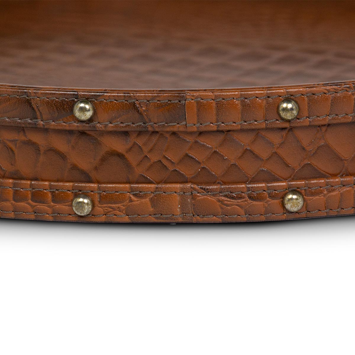 Eden Round Tray In Genuine Croco Leather Tan