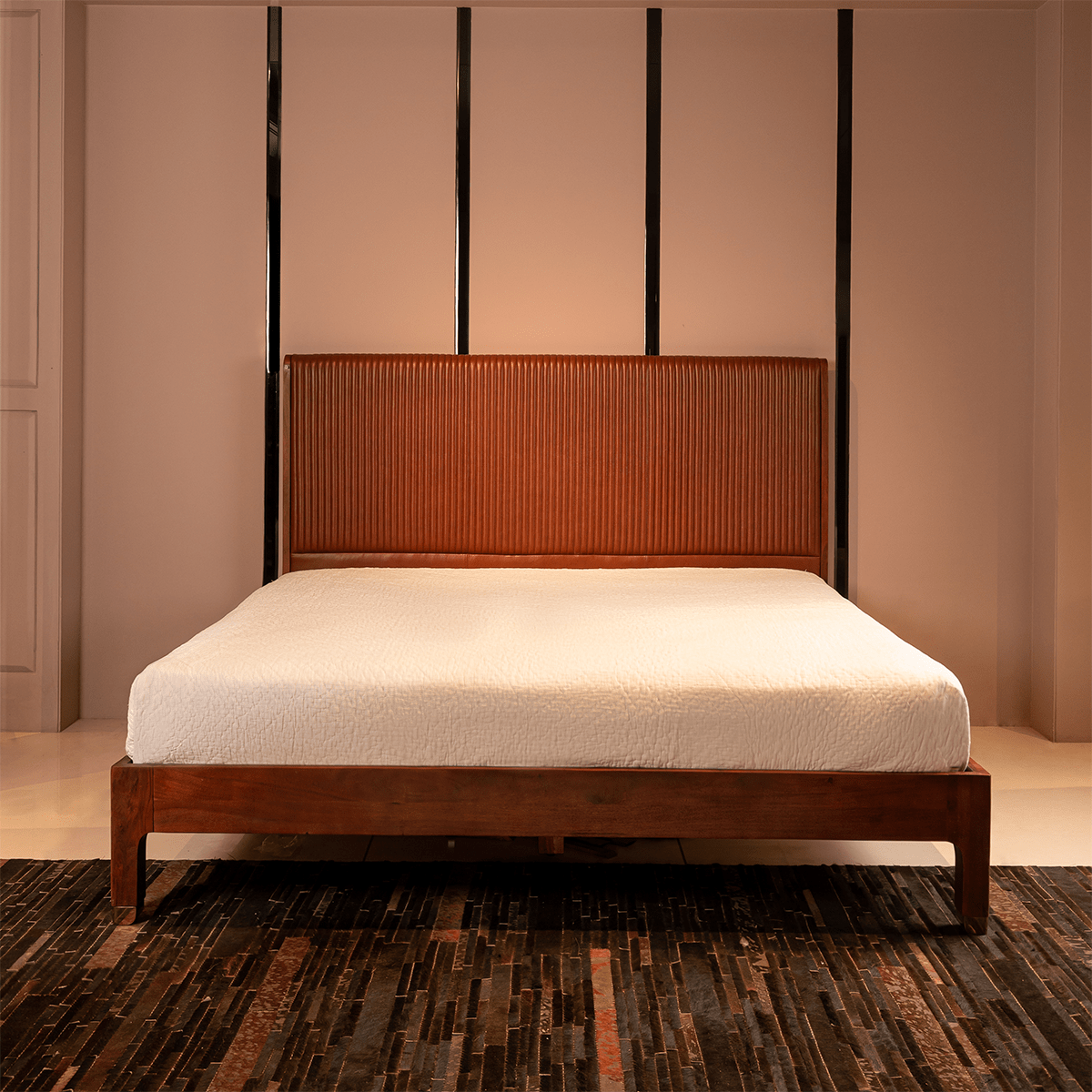 Stanford Leather Queen Bed Cognac