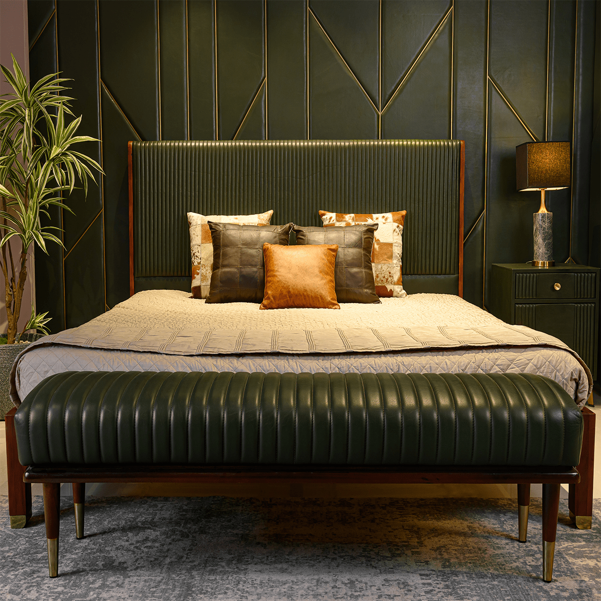 Stanford Leather Queen Bed Green