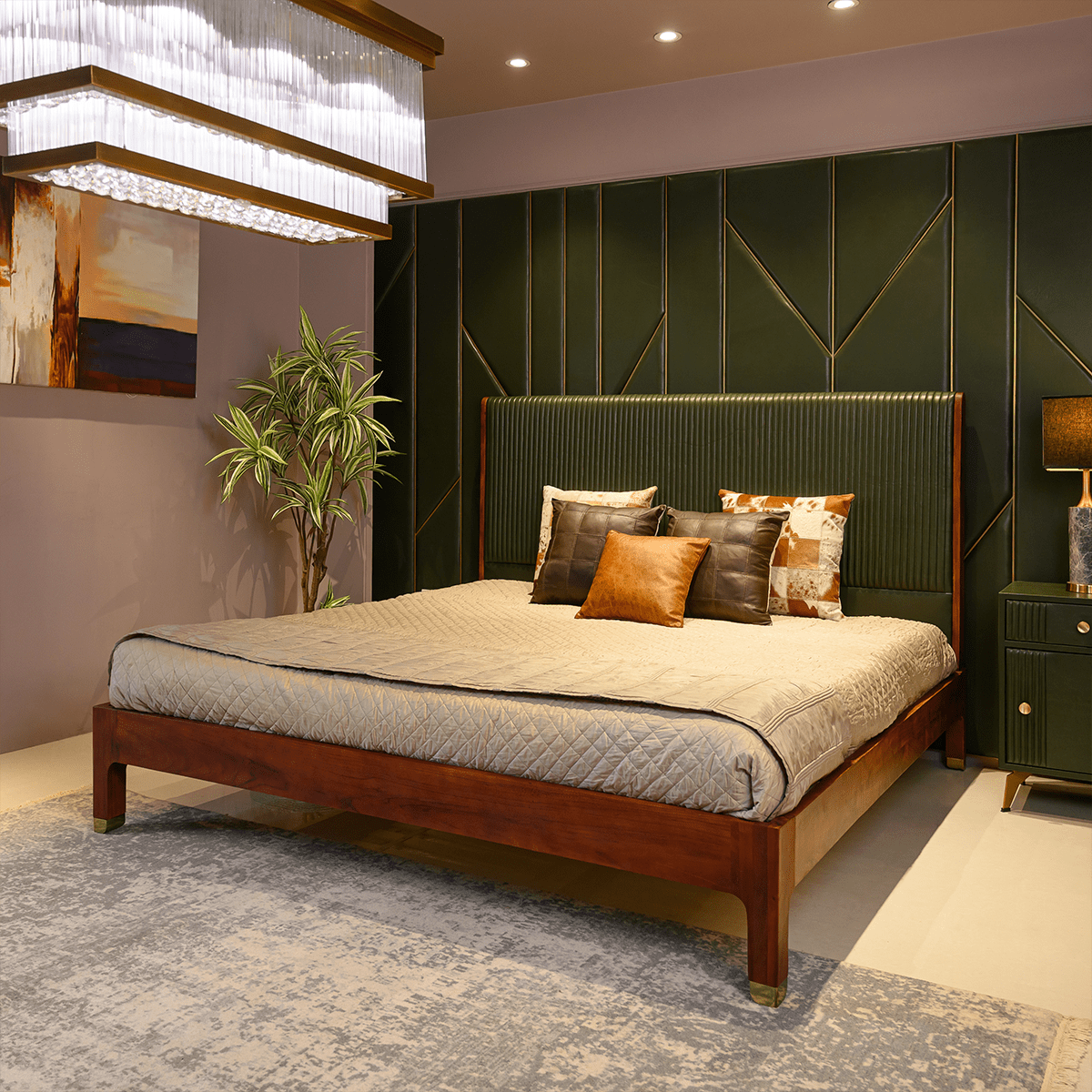 Stanford Leather Queen Bed Green