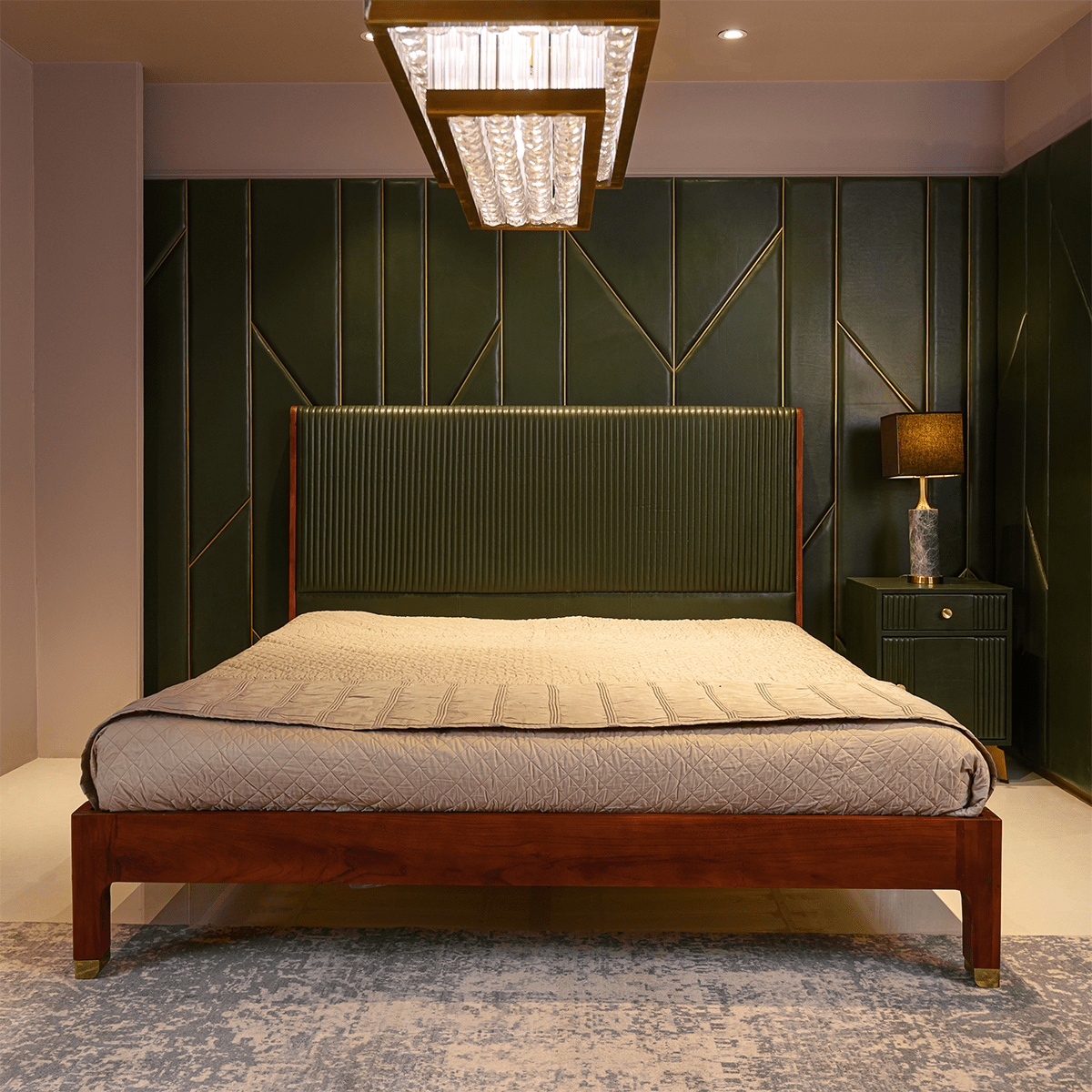 Stanford Leather Queen Bed Green