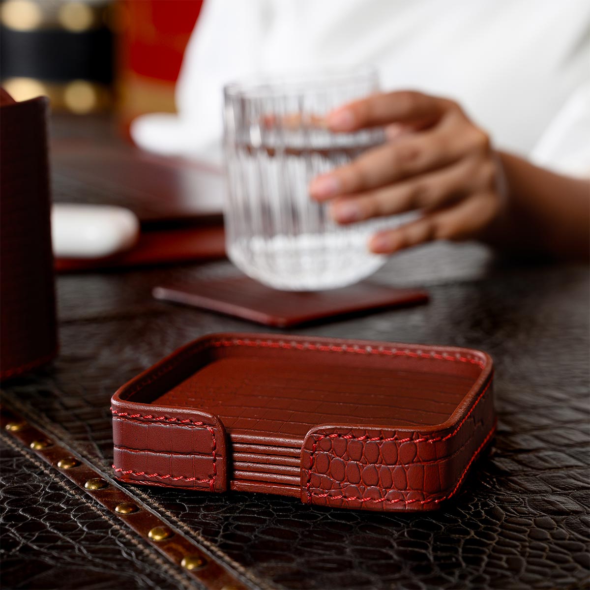 Sterling Coasters Square Maroon