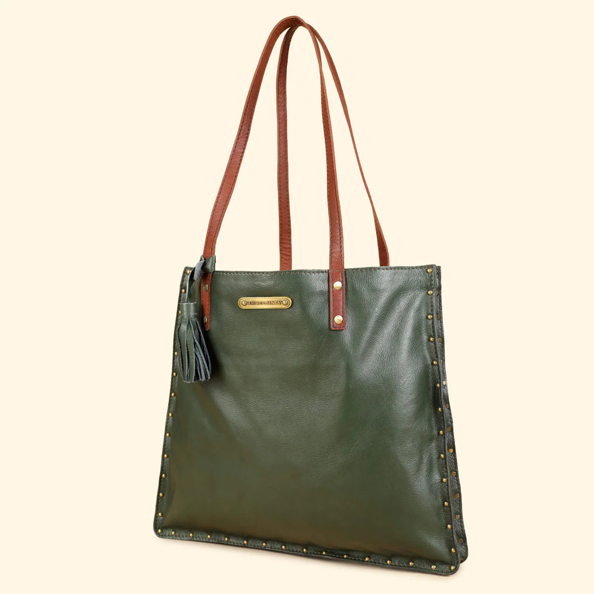 Ines Tote Bag- Genuine Waxy Leather Olive Green