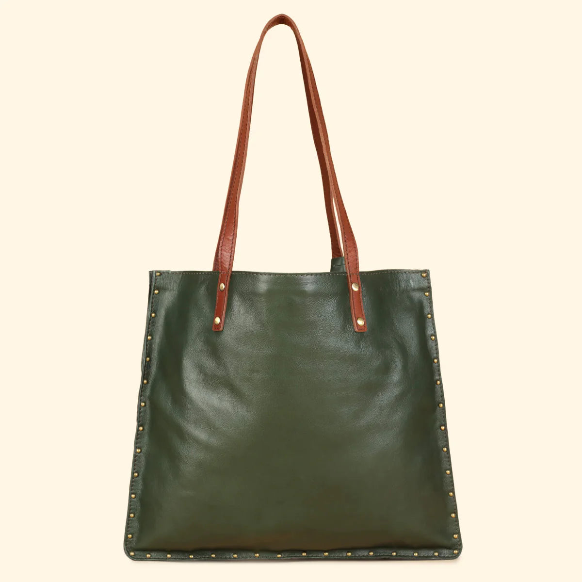 Ines Tote Bag- Genuine Waxy Leather Olive Green