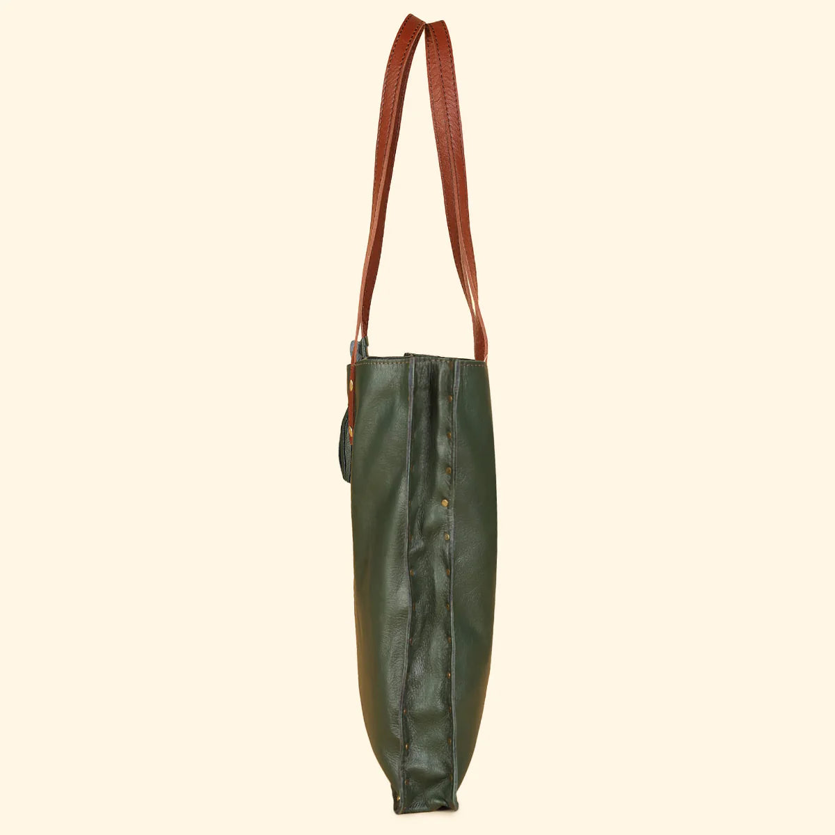 Ines Tote Bag- Genuine Waxy Leather Olive Green